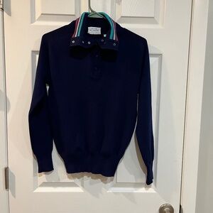 Vintage ELR 100% Wool Large Long Sleeve Navy Blue Pink Sweater D02